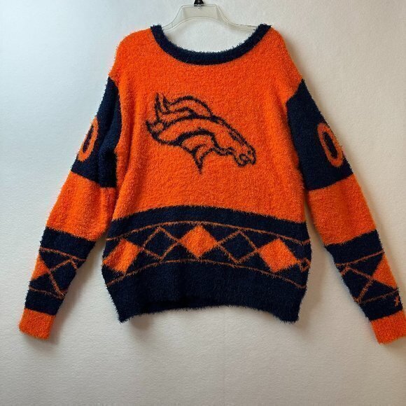 Denver Broncos eyelash sweater Women XL NFL Team‎ Apparel Blue orange - Picture 1 of 7